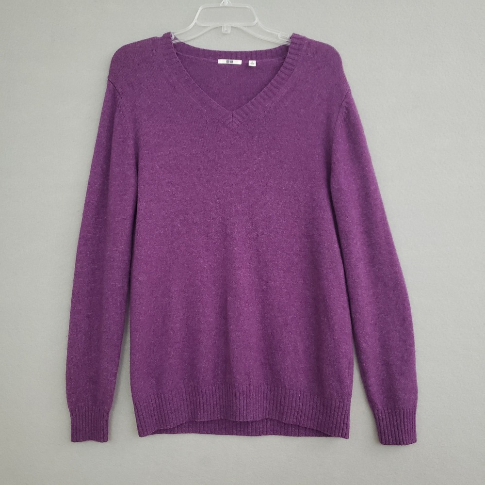 Uniqlo XL V-Neck Sweater Purple Wool Alpaca Blend Knit Academia Preppy Wool Blen